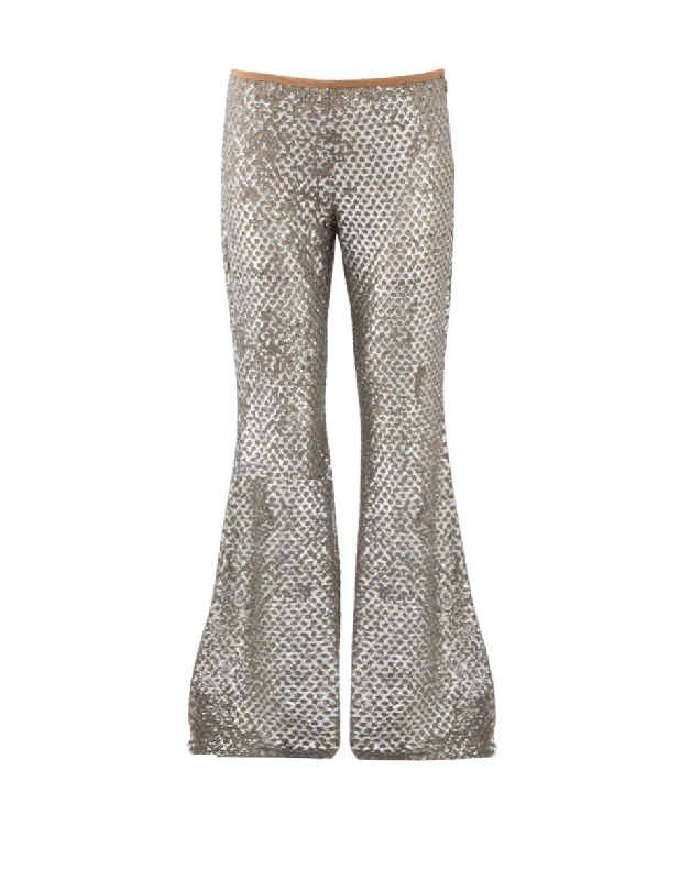 Lightweight track pants for women in sportsSequin Mesh Flare Pant