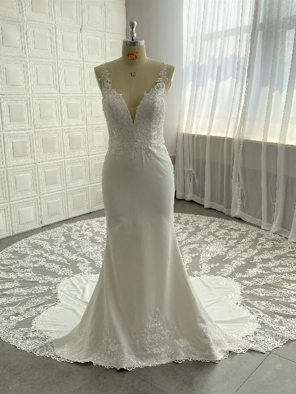 French - style wedding dress with lace detailsSequined Embroidered Lace Wedding Dresses, Mermaid Wedding Dresses, Thin Straps Wedding Dresses With Train, 2021 Wedding Dresses French - style wedding dress with lace detailsSequined Embroidered Lace Wedding Dresses, Mermaid Wedding Dresses, Thin Straps Wedding Dresses With Train, 2021 Wedding Dresses