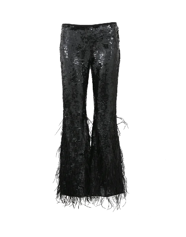 Cargo pants for women with multiple pocketsSequined Ostrich Feather Pant