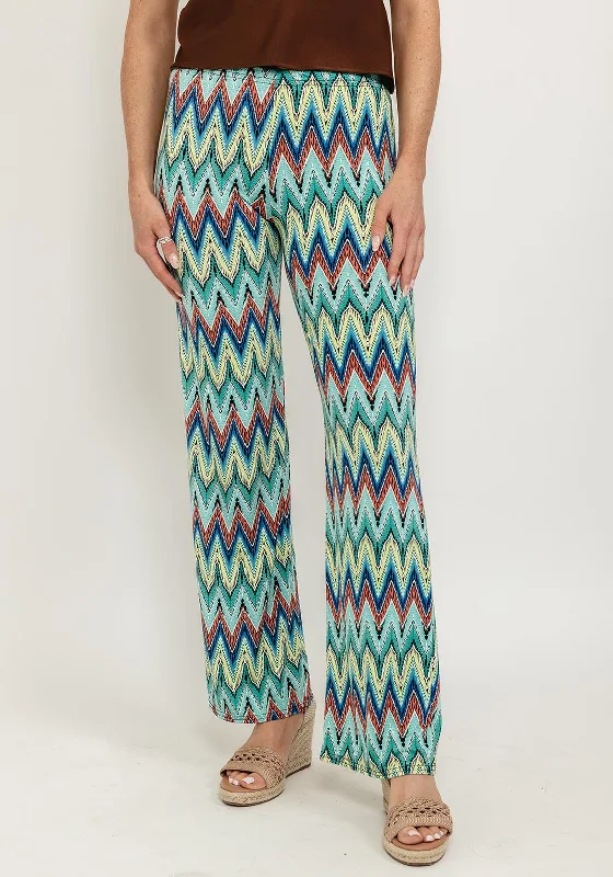 Plus size palazzo pants for women with comfortSeventy1 Abstract Print Casual Trousers, Teal Multi