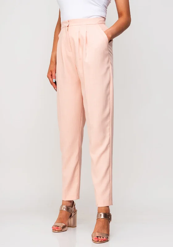 Cuffed straight leg pants for women in a neat lookSeventy1 Tailored Fit Trousers, Peach