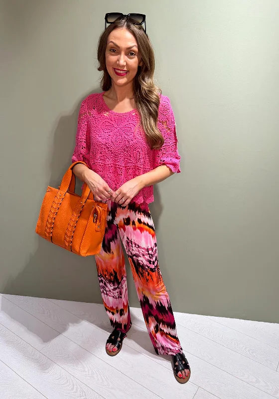High rise cigarette pants for women in autumnSeventy1 Tie Dye Casual Trousers, Orange & Pink