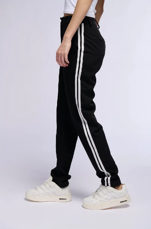 Cuffed straight leg pants for women in a neat lookSHE A RIDER STRIPED WOVEN TROUSERS