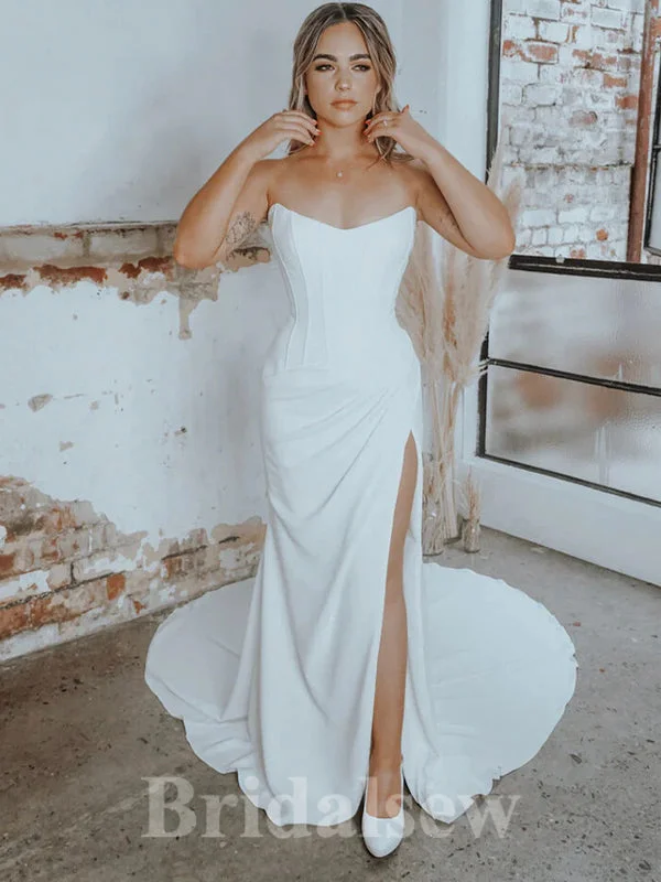 Modest - style wedding dress for a conservative brideSimple Unique Mermaid Romantic Satin Elegant Beach Vintage Long Wedding Dresses WD366 Modest - style wedding dress for a conservative brideSimple Unique Mermaid Romantic Satin Elegant Beach Vintage Long Wedding Dresses WD366