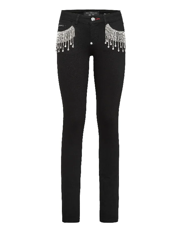 Pleated wide leg jeans for women in a formal and trendy styleSlim Fit Fringe