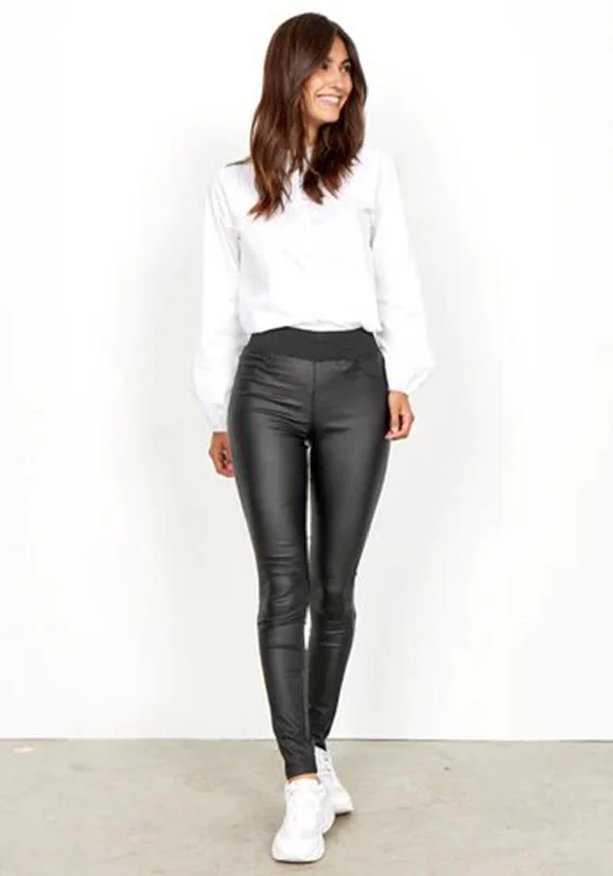Elastic waistband lounge pants for women at homeSoyaconcept Pam Coated Leggings, Black Elastic waistband lounge pants for women at homeSoyaconcept Pam Coated Leggings, Black