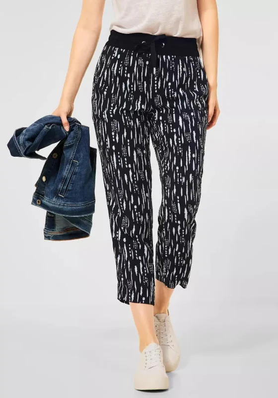 Elastic waist yoga pants for plus size womenStreet One Loose Printed Trousers, Dark Vintage Blue