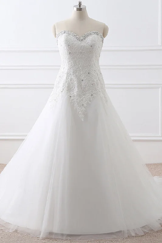 Engagement - party - worthy short wedding dressLong Sweetheart Beaded A-line White Wedding Dress with Lace Engagement - party - worthy short wedding dressLong Sweetheart Beaded A-line White Wedding Dress with Lace