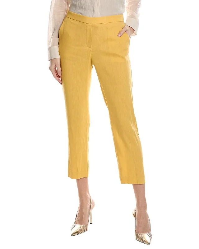Linen blend wide leg jeans for women in a breezy and natural styleTheory Treeca Linen-Blend Pull-On Pant