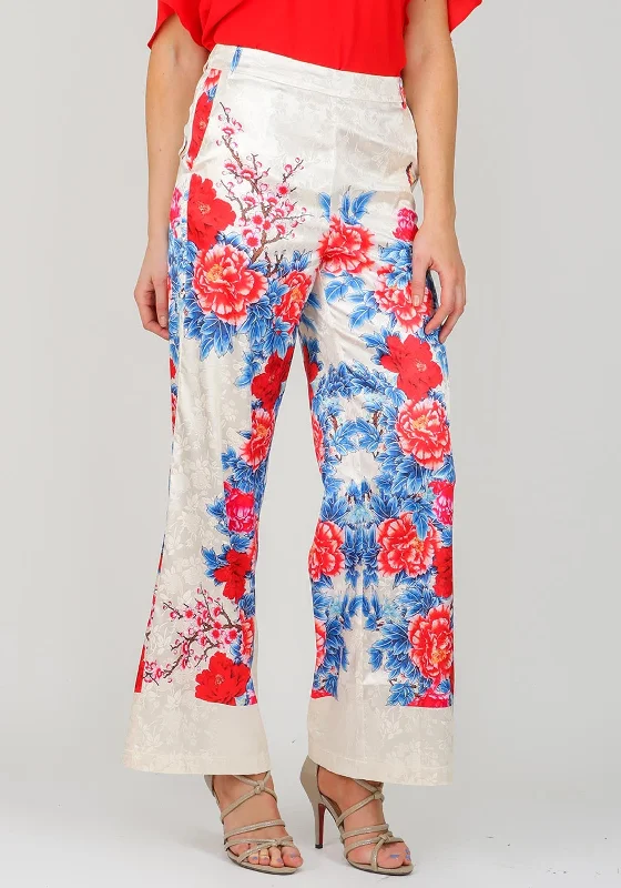 Drawstring pants for women in a casual fitTraffic People Madame Oriental Satin Trousers, Beige