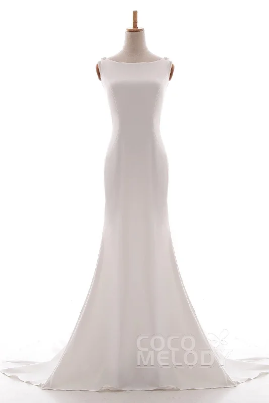 Ruffled - skirt wedding dress for a romantic lookMermaid Court Train Knitted Fabric Wedding Dress LD5237 Ruffled - skirt wedding dress for a romantic lookMermaid Court Train Knitted Fabric Wedding Dress LD5237