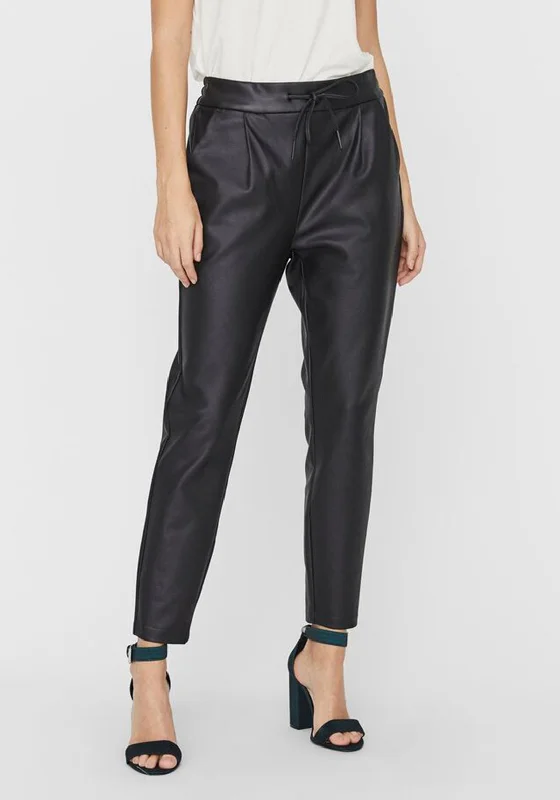 Corduroy wide leg pants for women in fallVero Moda Eva Faux Leather Joggers, Black