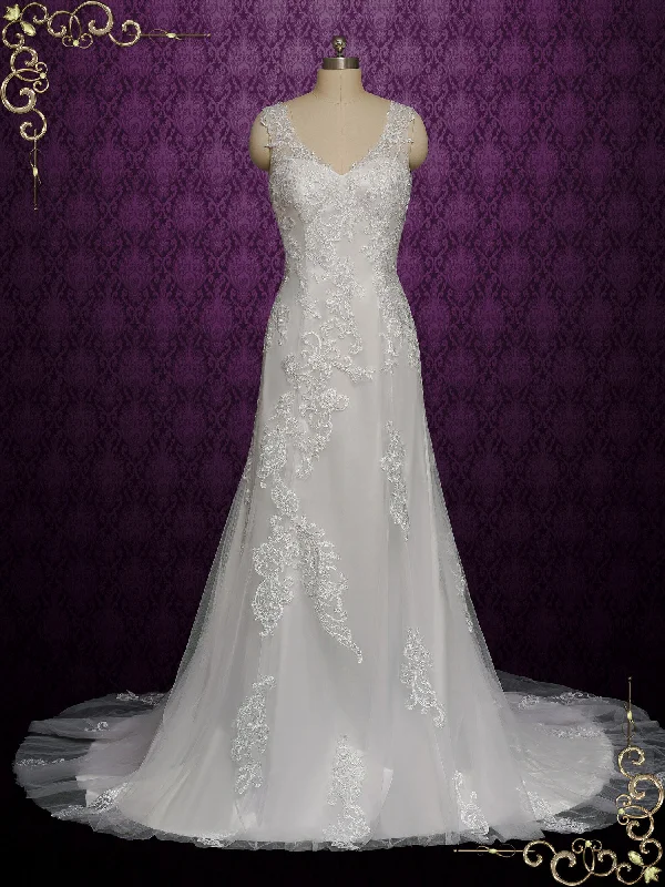 Sheath - style wedding dress with a slitVintage Lace Wedding Dress SKYLAR