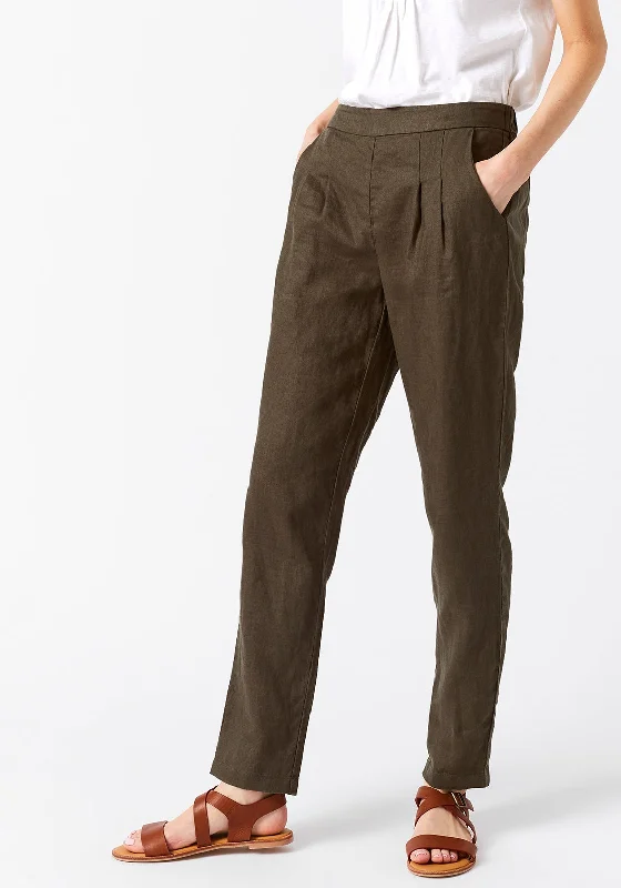 Tartan plaid wide leg dress pants for women in a vintage and formal styleWhite Stuff Maison Linen Trousers, Khaki Green Tartan plaid wide leg dress pants for women in a vintage and formal styleWhite Stuff Maison Linen Trousers, Khaki Green