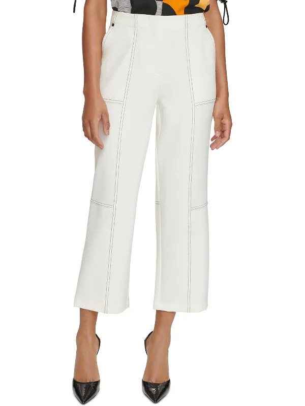 Linen blend palazzo pants for women in a breezy styleWomens Contrast Trim Polyester Cropped Pants