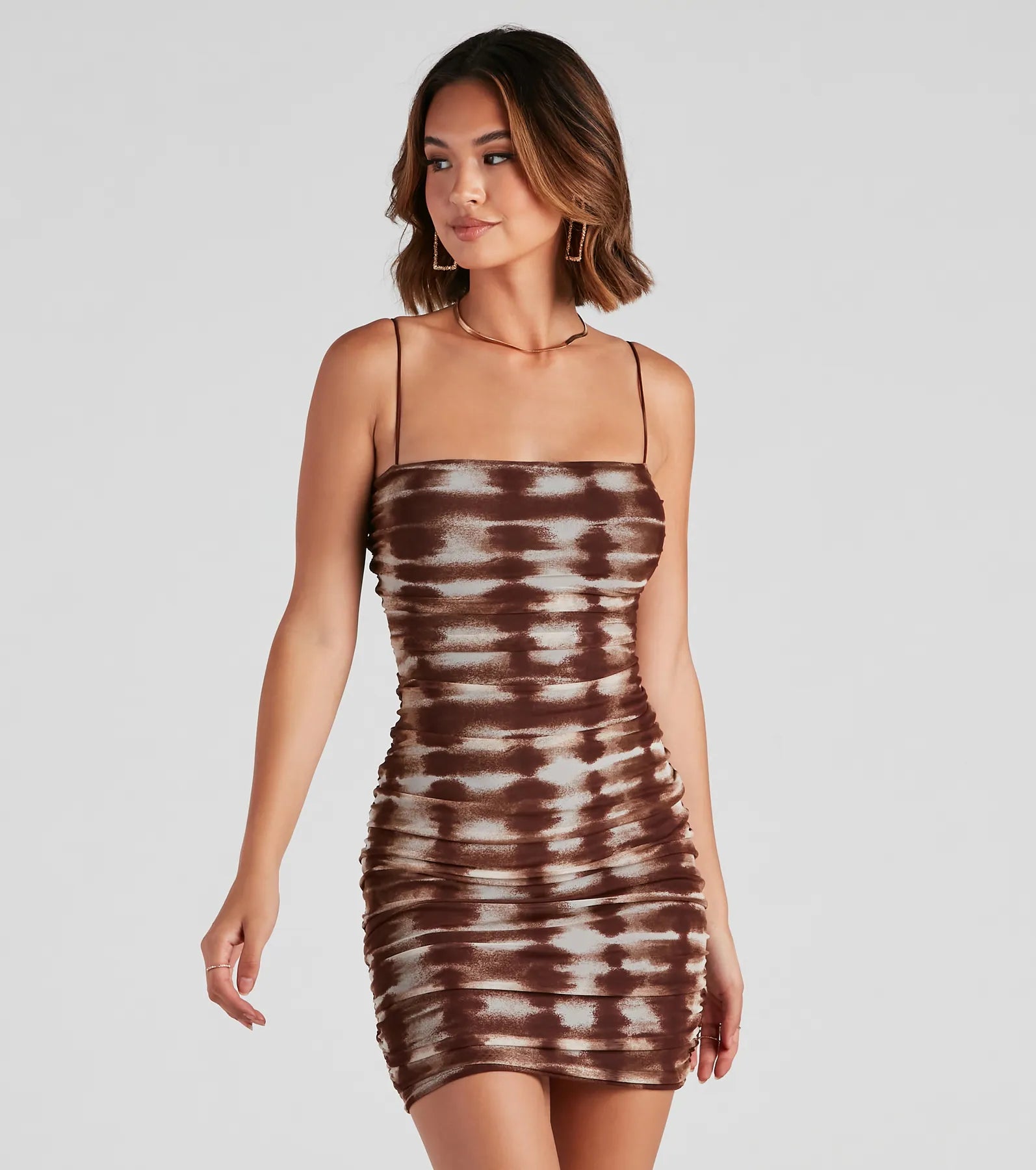 Dresses with Sequined Bodice and Chiffon Overlay for Ladies' Elegant ContrastA Trendy Fave Mesh Mini Dress
