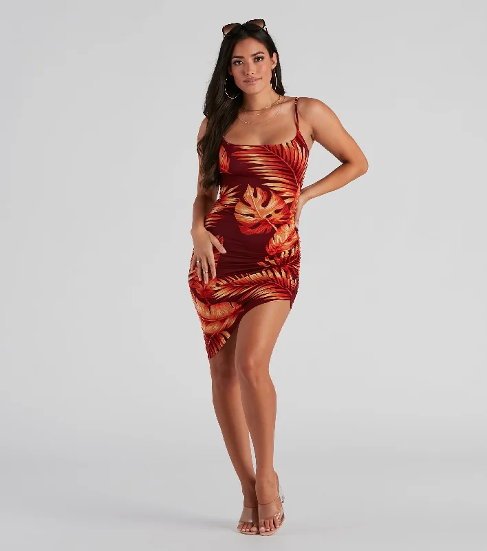 Dresses with Beaded Floral Wreath on the Bodice and High Low Hem for Ladies' Delicate and Dramatic LookAway On Vacay Tropical Mini Dress Dresses with Beaded Floral Wreath on the Bodice and High Low Hem for Ladies' Delicate and Dramatic LookAway On Vacay Tropical Mini Dress