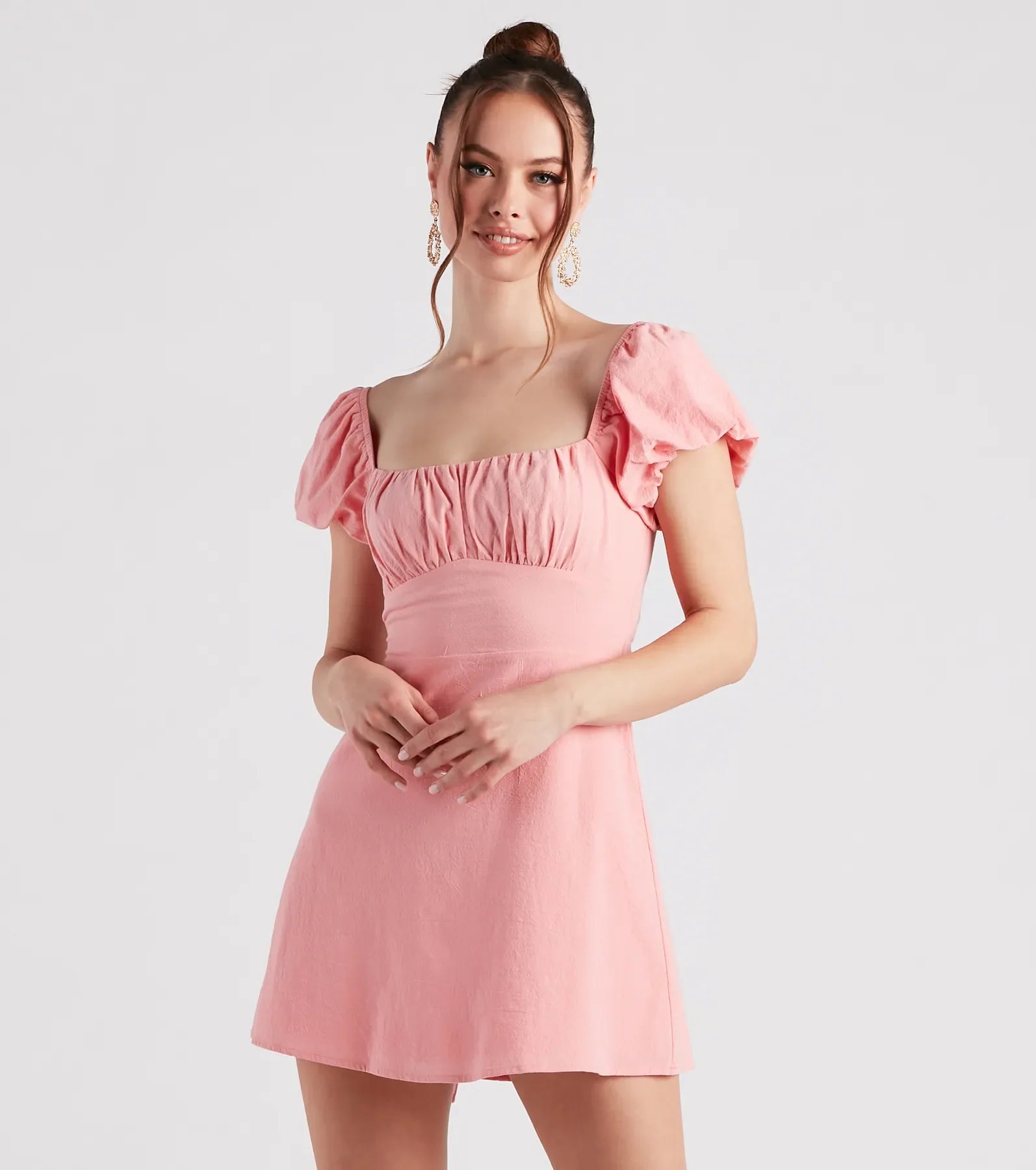 Empire Waist Polyester Dresses for Ladies with Satin RibbonBae Breeze Cotton A-Line Short Dress Empire Waist Polyester Dresses for Ladies with Satin RibbonBae Breeze Cotton A-Line Short Dress