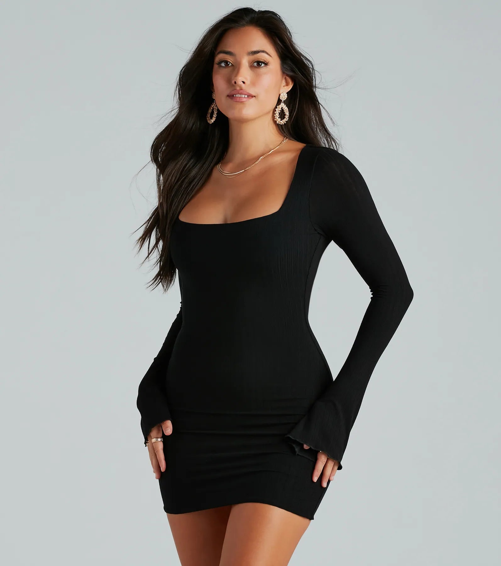 Dresses with High Neck and Embroidered Back for Ladies' Modest and Intricate LookCasual Perfection Ribbed Knit Mini Dress Dresses with High Neck and Embroidered Back for Ladies' Modest and Intricate LookCasual Perfection Ribbed Knit Mini Dress