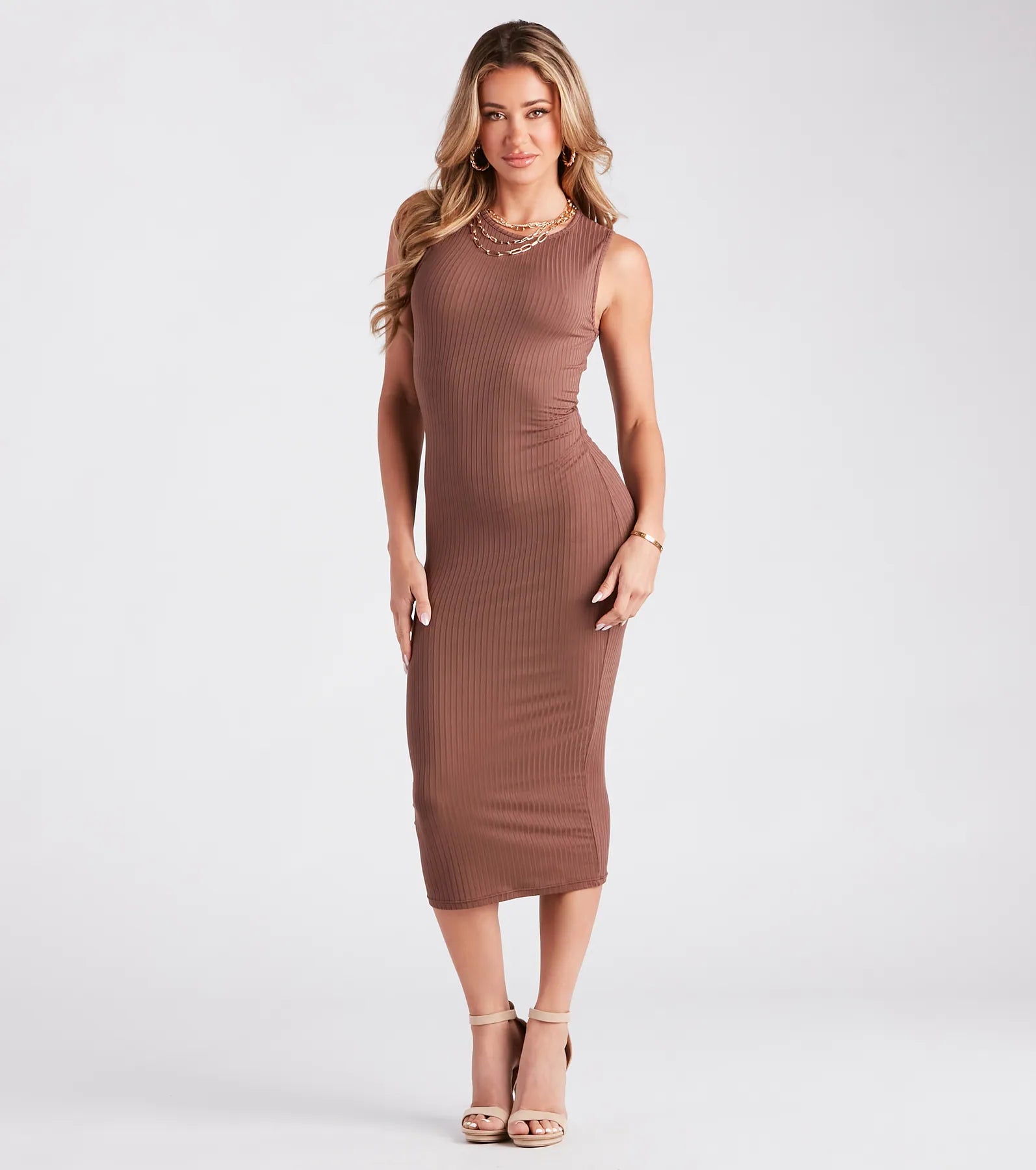 Dresses with Lace Insertions on the Skirt for Ladies' Feminine and Elegant LookCaught In The Midi Crew Neck Tank Dress