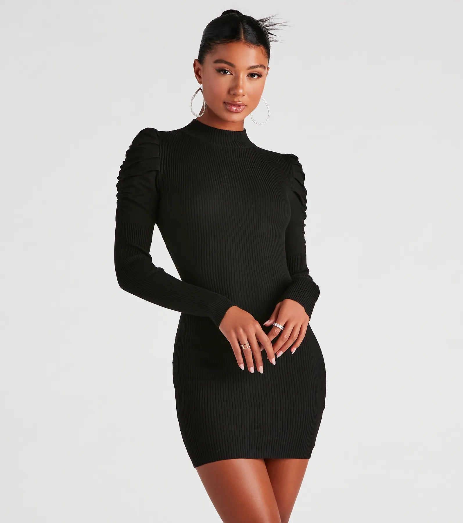 Dresses with Ruffled Hem and Bow at the Waist for Ladies' Sweet and Feminine LookChic Perfection Mock Neck Sweater Dress Dresses with Ruffled Hem and Bow at the Waist for Ladies' Sweet and Feminine LookChic Perfection Mock Neck Sweater Dress
