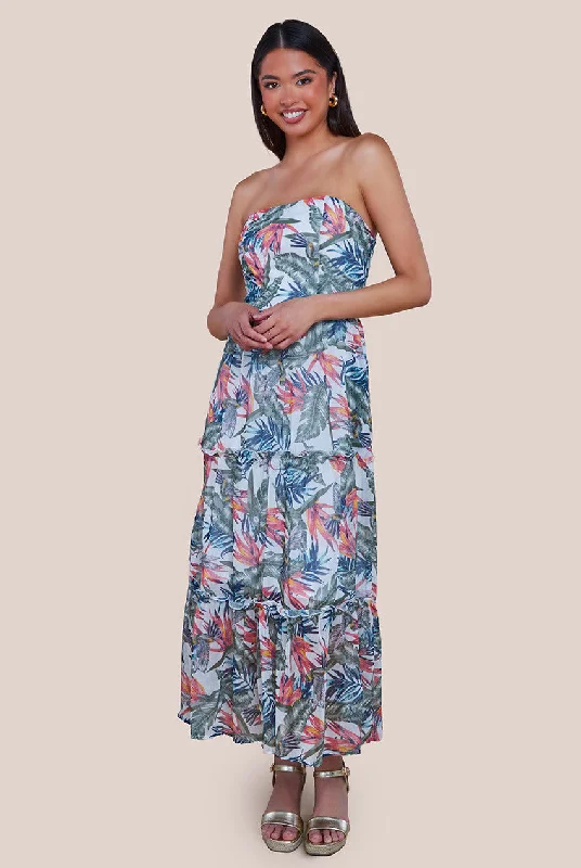 Dresses with Satin Trimmed Collar and Bow Back and Embroidered Skirt for Ladies' Classic and Glamorous LookCity Goddess Bandeau Printed Maxi - Jungle Print Dresses with Satin Trimmed Collar and Bow Back and Embroidered Skirt for Ladies' Classic and Glamorous LookCity Goddess Bandeau Printed Maxi - Jungle Print
