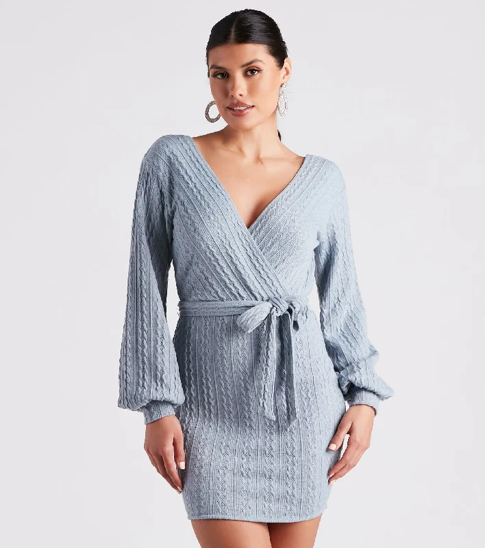 Dresses with Tassel Hem and Metallic Lace for Ladies' Boho and Luxurious LookCozy Cable Knit Tie-Front Mini Dress Dresses with Tassel Hem and Metallic Lace for Ladies' Boho and Luxurious LookCozy Cable Knit Tie-Front Mini Dress