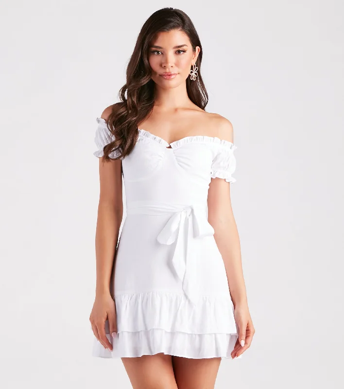 Dresses with Sequined Dots for Ladies' Playful and Sultry LookCue The Charm Linen Off-The-Shoulder Dress Dresses with Sequined Dots for Ladies' Playful and Sultry LookCue The Charm Linen Off-The-Shoulder Dress