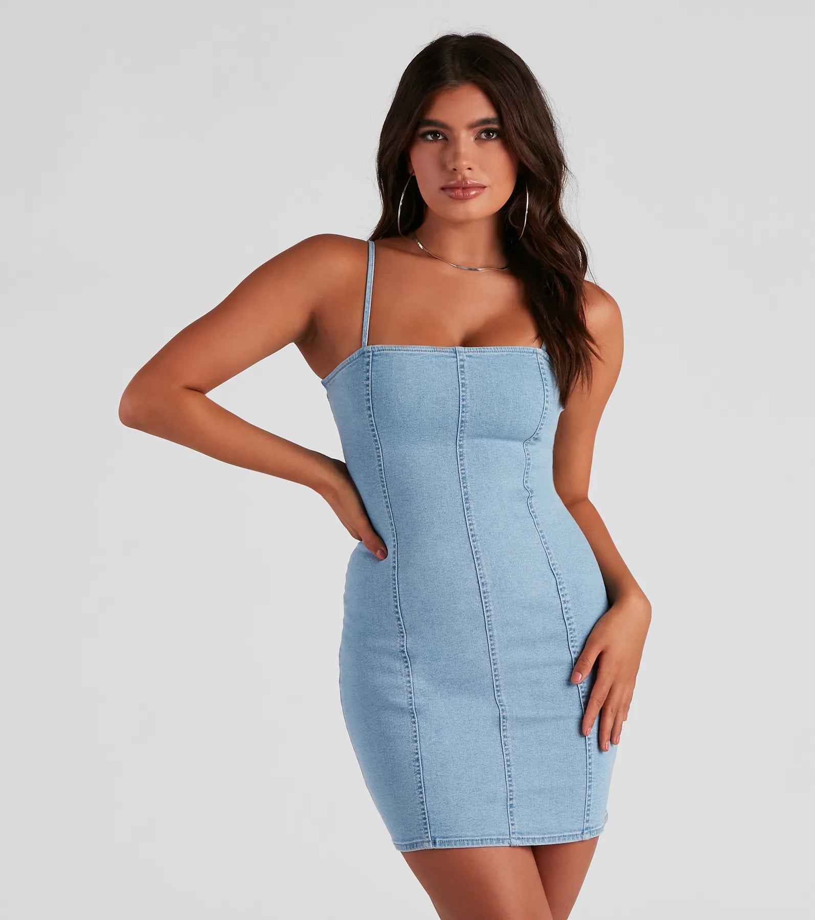 Tube Dresses with Beaded Waistband for Ladies' Simple and Chic StyleDenim Days Square Neck Mini Dress Tube Dresses with Beaded Waistband for Ladies' Simple and Chic StyleDenim Days Square Neck Mini Dress