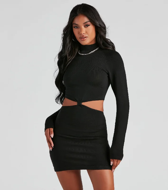 Dresses with Embroidered Birds and Sequined Floral Motifs for Ladies' Nature Inspired and Elegant LookElevated Cutout Mini Sweater Dress Dresses with Embroidered Birds and Sequined Floral Motifs for Ladies' Nature Inspired and Elegant LookElevated Cutout Mini Sweater Dress