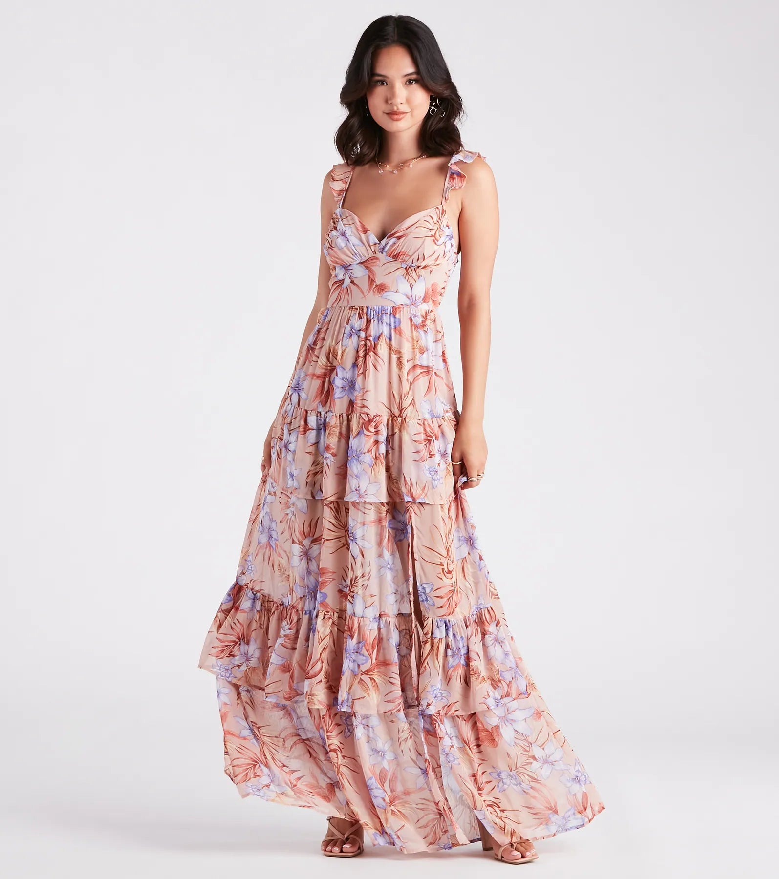 Sleeveless Dresses with Sequined Neckline for Ladies' Glamorous LookEnchanting Entrance Chiffon Floral Maxi Dress Sleeveless Dresses with Sequined Neckline for Ladies' Glamorous LookEnchanting Entrance Chiffon Floral Maxi Dress