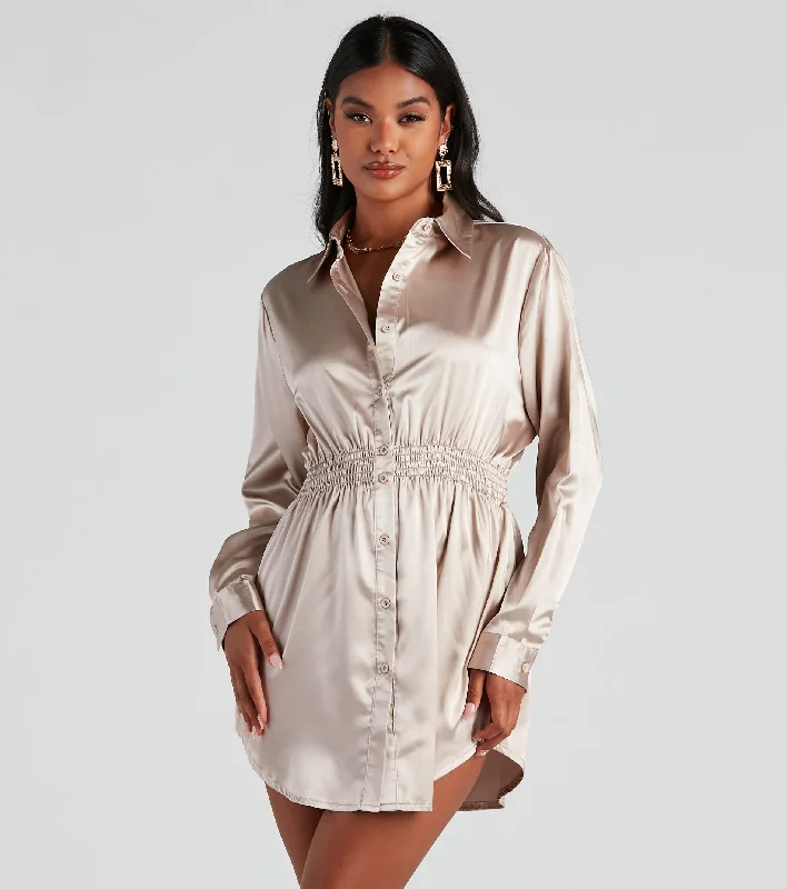 Dresses with Embroidered Tribal Patterns for Ladies' Cultural and Stylish LookFall Nights Satin Button-Up Short Dress Dresses with Embroidered Tribal Patterns for Ladies' Cultural and Stylish LookFall Nights Satin Button-Up Short Dress