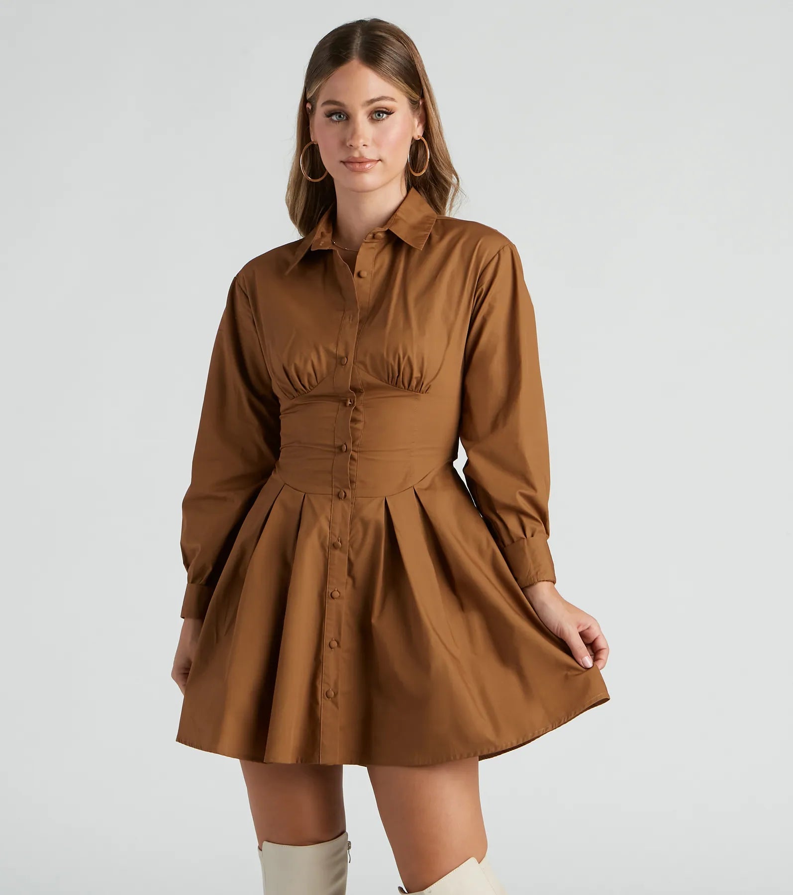 Dresses with Embroidered Stars and Sequined Dots and Sheer Sleeve for Ladies' Celestial and Elegant LookFall Ritual Poplin Shirt Dress