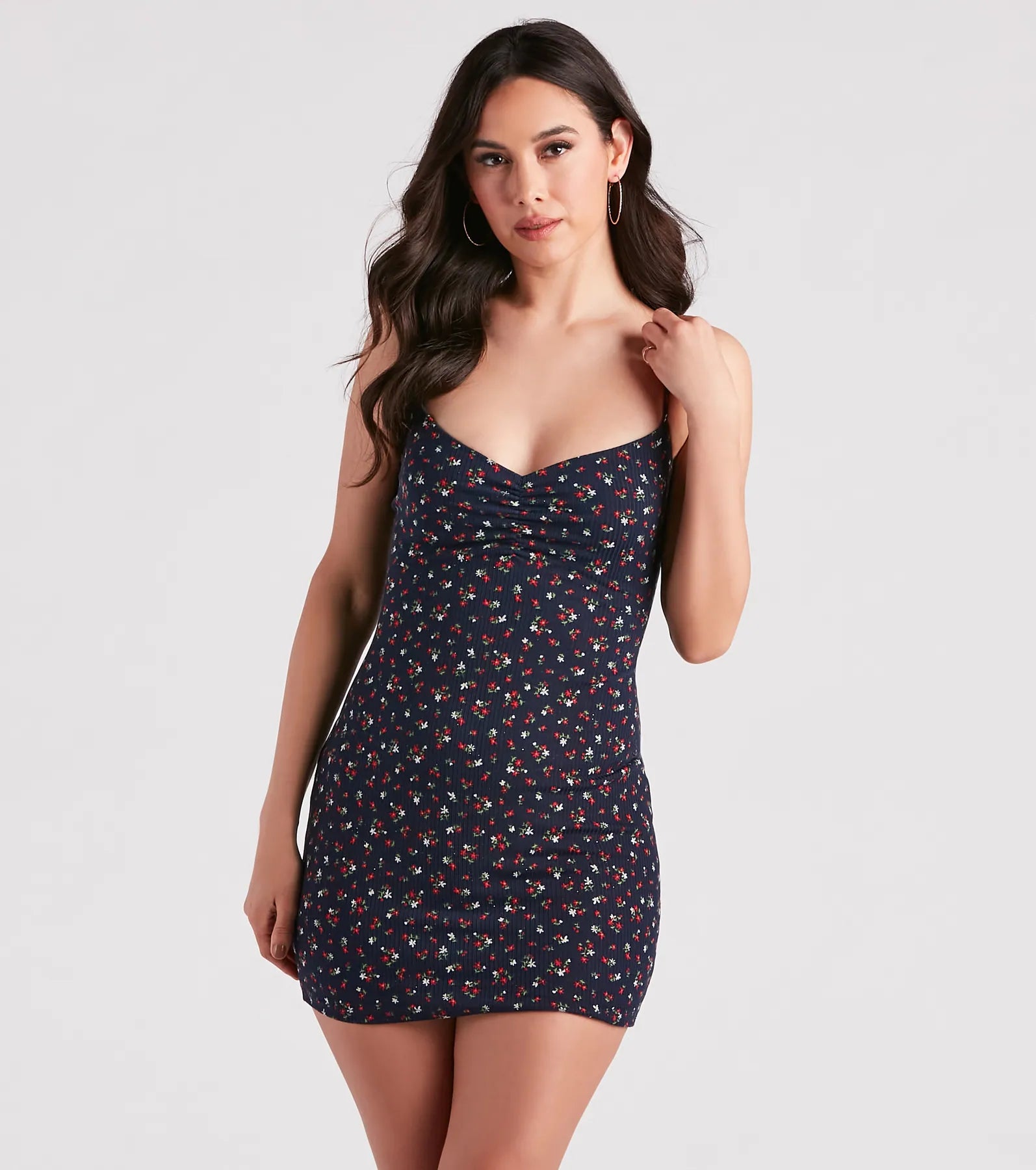 Plus Size Jersey Wrap Dresses for Ladies' Easygoing LookFlirty Floral Vibes Ruched Mini Dress Plus Size Jersey Wrap Dresses for Ladies' Easygoing LookFlirty Floral Vibes Ruched Mini Dress