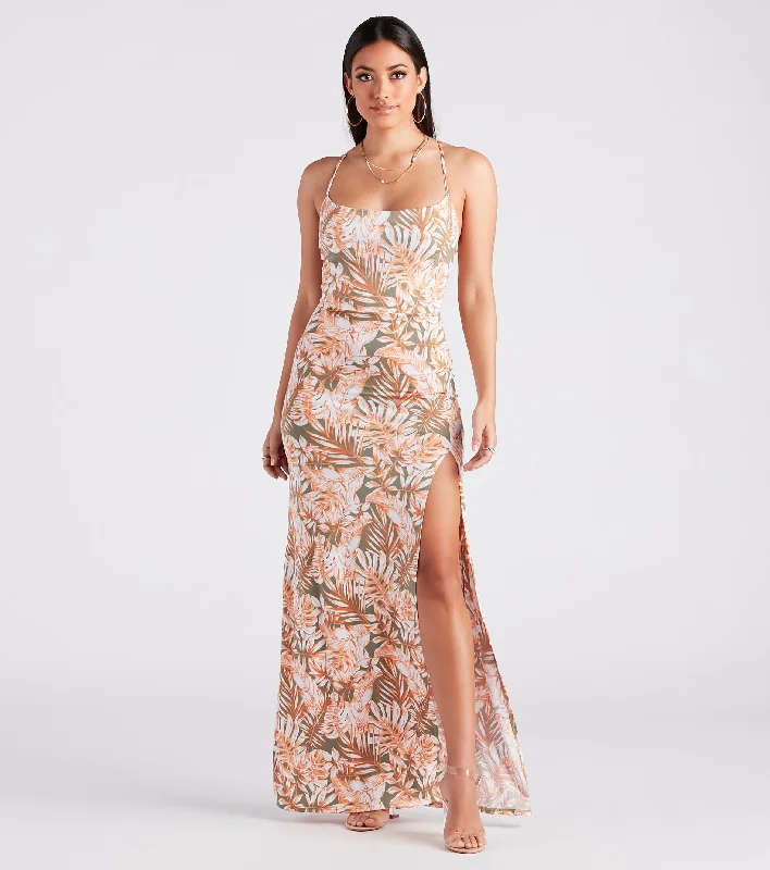Dresses with Sequined Stripes and Sheer Back for Ladies' Bold and Sexy LookGetaway Bound Tropical Cowl Neck Maxi Dress Dresses with Sequined Stripes and Sheer Back for Ladies' Bold and Sexy LookGetaway Bound Tropical Cowl Neck Maxi Dress