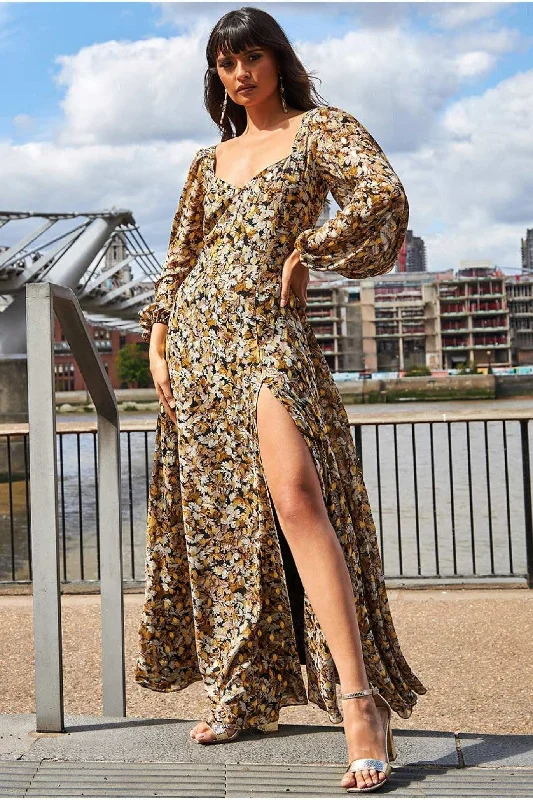Dresses with Sheer Panels and Beaded Trim and Embroidered Paisley Patterns for Ladies' Sultry and Exotic LookGoddiva Leaf Print Shirred Back Maxi Dress - Leaf Print Dresses with Sheer Panels and Beaded Trim and Embroidered Paisley Patterns for Ladies' Sultry and Exotic LookGoddiva Leaf Print Shirred Back Maxi Dress - Leaf Print