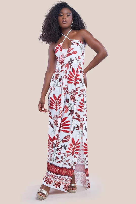 Dresses with Sheer Sleeve and Sequined Cuffs and Bow at the Waist for Ladies' Elegant and Sweet LookGoddiva Printed Tie Back Maxi - Cream Dresses with Sheer Sleeve and Sequined Cuffs and Bow at the Waist for Ladies' Elegant and Sweet LookGoddiva Printed Tie Back Maxi - Cream
