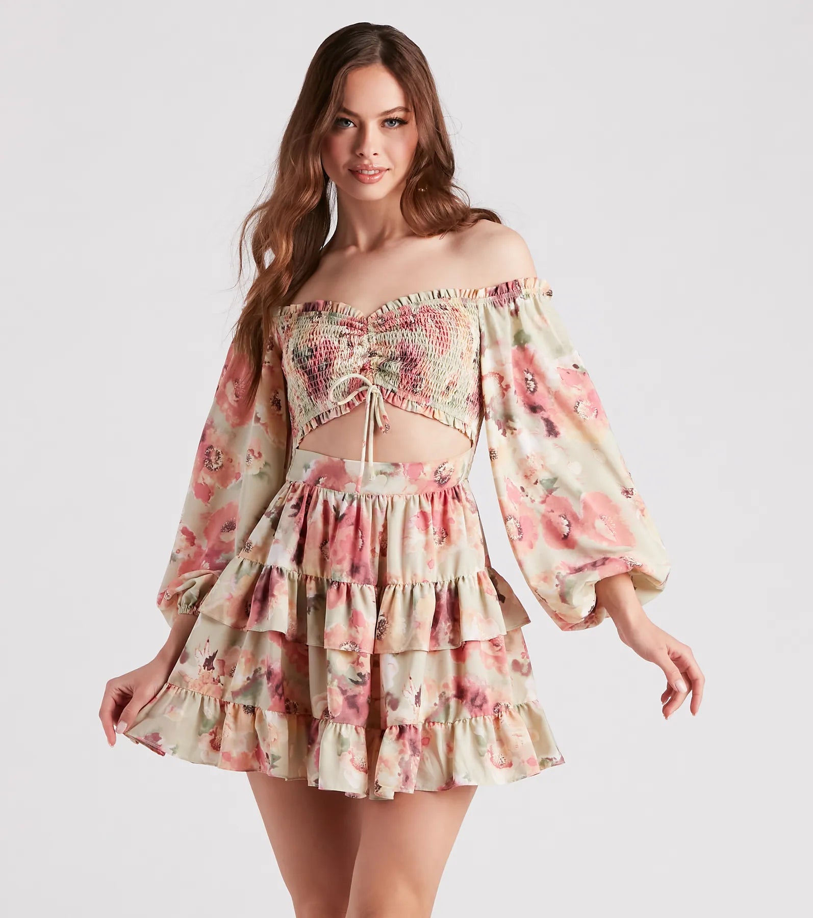 Dresses with Ruffled Sleeveless Top and Sequined Bodice and Tulle Skirt for Ladies' Dramatic and Glamorous LookGolden Hour Floral Ruffled Skater Dress Dresses with Ruffled Sleeveless Top and Sequined Bodice and Tulle Skirt for Ladies' Dramatic and Glamorous LookGolden Hour Floral Ruffled Skater Dress