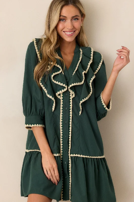 Dresses with Ruffled Hem and Bow at the Waist for Ladies' Sweet and Feminine LookJust Because Green Ruffle Mini Dress Dresses with Ruffled Hem and Bow at the Waist for Ladies' Sweet and Feminine LookJust Because Green Ruffle Mini Dress
