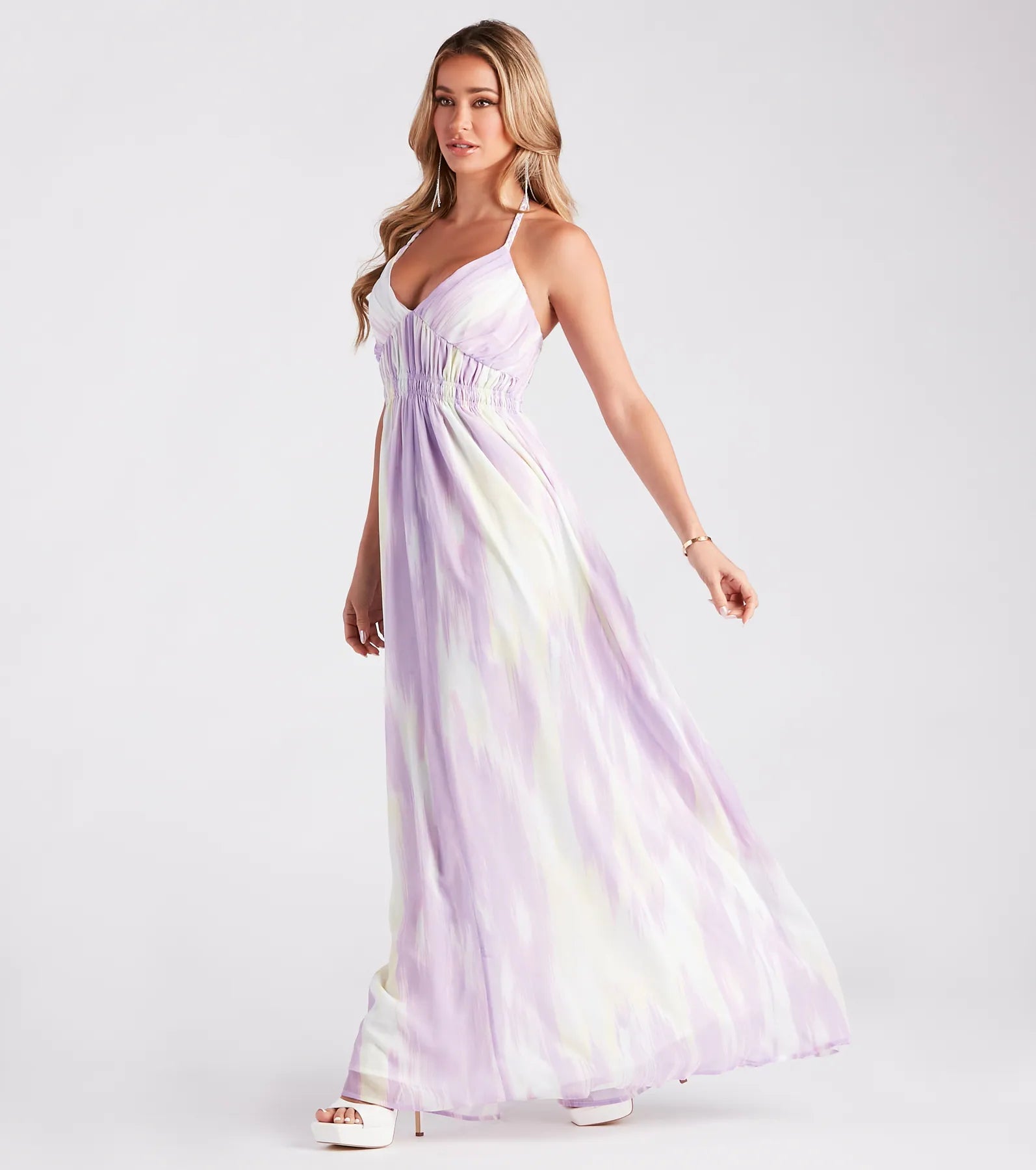 Mesh Paneled Dresses for Ladies' Modern EdgeLiving In Color Chiffon Halter Maxi Dress Mesh Paneled Dresses for Ladies' Modern EdgeLiving In Color Chiffon Halter Maxi Dress