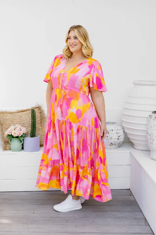 Dresses with Rhinestone Embellishments for Ladies' Luxurious LookMae Dress in Pink Bloom by Maggi McDonald Dresses with Rhinestone Embellishments for Ladies' Luxurious LookMae Dress in Pink Bloom by Maggi McDonald