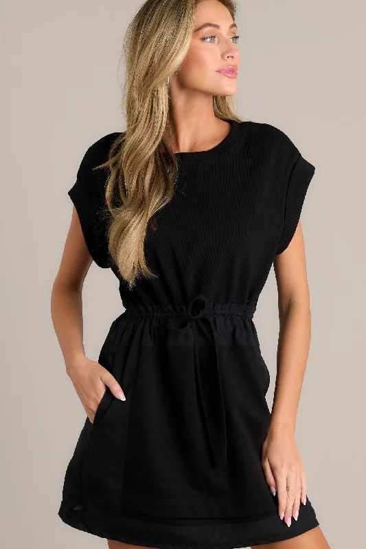 Dresses with Satin Trimmed Collar and Bow Back for Ladies' Classic and Intricate LookModern Minimal Black Mini Dress Dresses with Satin Trimmed Collar and Bow Back for Ladies' Classic and Intricate LookModern Minimal Black Mini Dress
