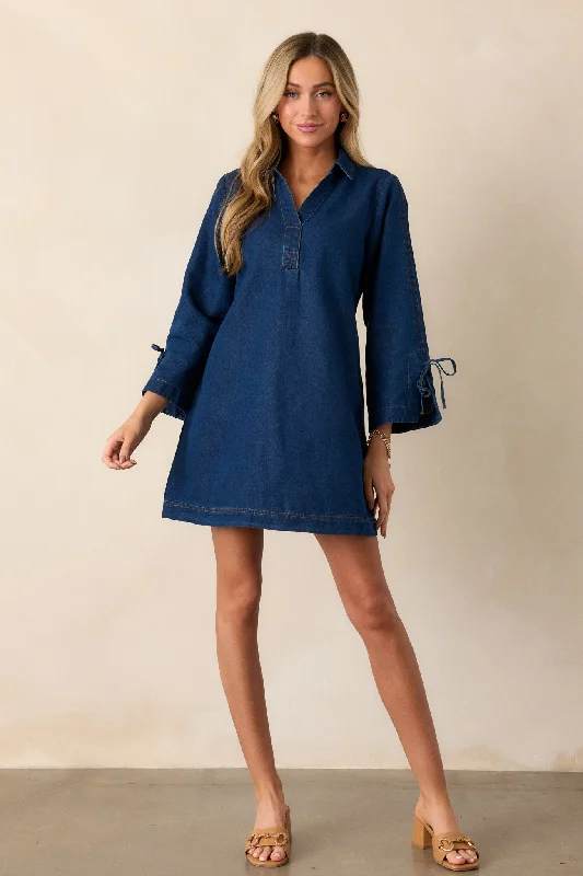 Dresses with Rhinestone Embellishments for Ladies' Luxurious LookOpen Horizons Dark Wash Denim Mini Dress Dresses with Rhinestone Embellishments for Ladies' Luxurious LookOpen Horizons Dark Wash Denim Mini Dress