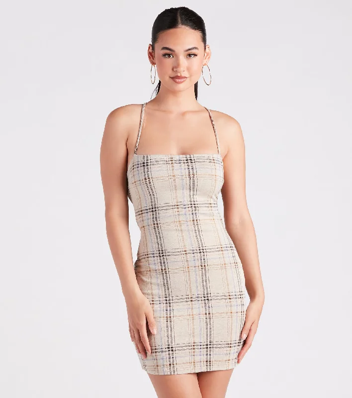 Dresses with Sequined Star Motifs and Sheer Sleeve for Ladies' Celestial and Flirty LookPerfect Match Plaid Lace-Up Mini Dress Dresses with Sequined Star Motifs and Sheer Sleeve for Ladies' Celestial and Flirty LookPerfect Match Plaid Lace-Up Mini Dress