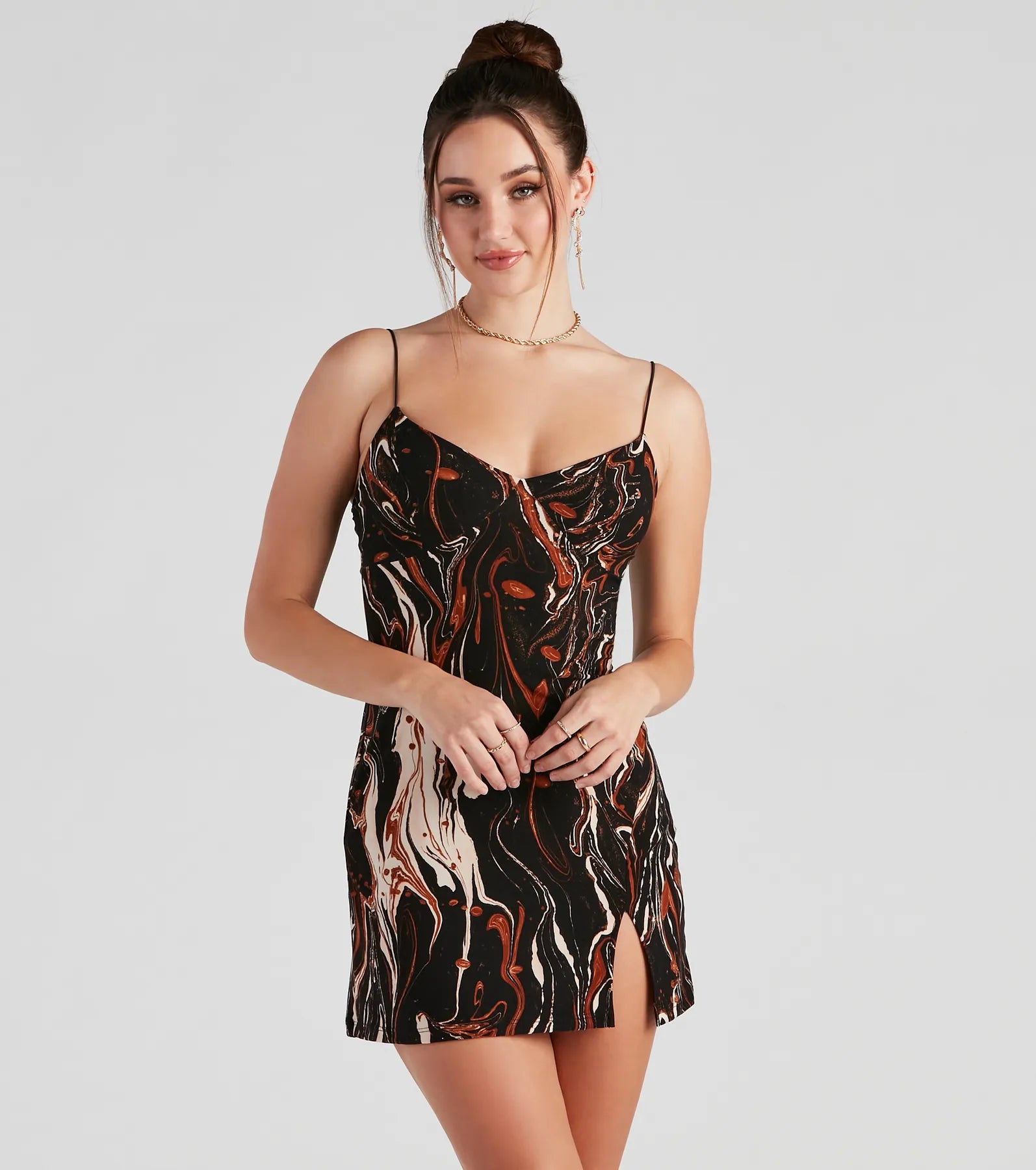 Embroidered Silk Dresses for Ladies' Elegant TouchPerfect Swirls V-Neck Mini Dress