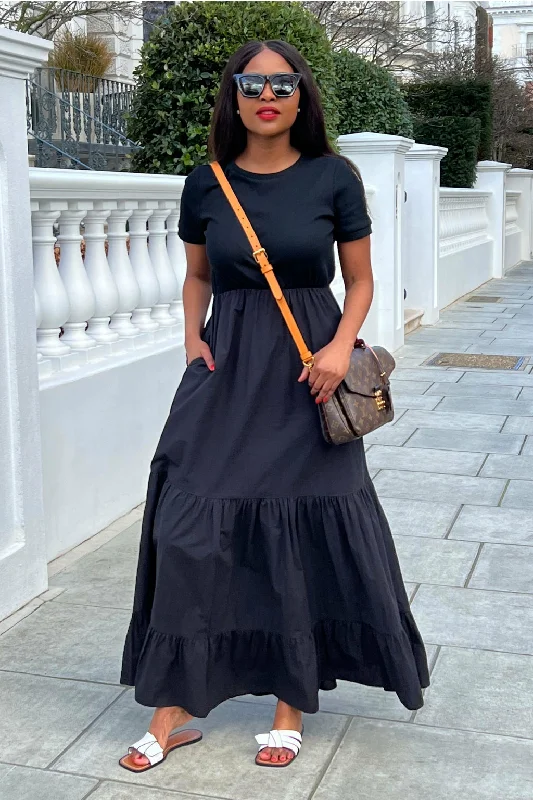 Dresses with Satin Trimmed Collar for Ladies' Classic LookSETSOFRAN London Black Cotton Maxi Dress Dresses with Satin Trimmed Collar for Ladies' Classic LookSETSOFRAN London Black Cotton Maxi Dress
