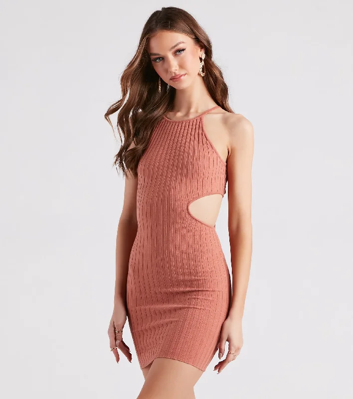 Vintage Inspired Tea Length Dresses for Ladies with Ruffled CollarWhatever Rib Takes Cutout Mini Dress Vintage Inspired Tea Length Dresses for Ladies with Ruffled CollarWhatever Rib Takes Cutout Mini Dress