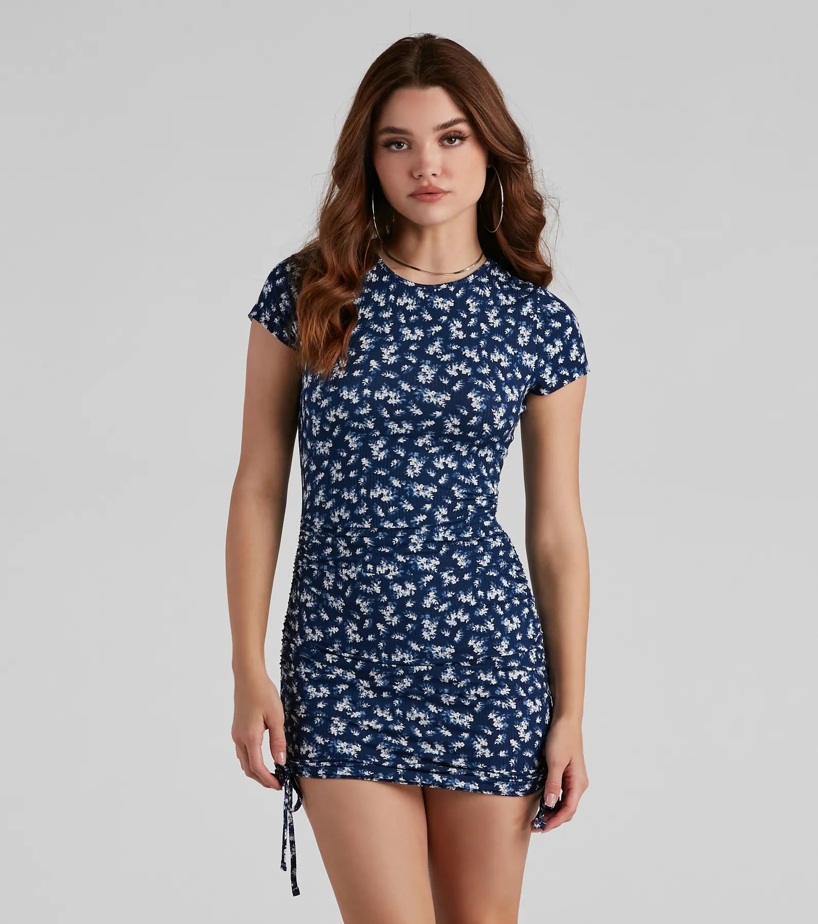 Dresses with Embroidered Stars and Sequined Dots and Sheer Sleeve for Ladies' Celestial and Elegant LookWildflower Crew Neck Mini Dress Dresses with Embroidered Stars and Sequined Dots and Sheer Sleeve for Ladies' Celestial and Elegant LookWildflower Crew Neck Mini Dress