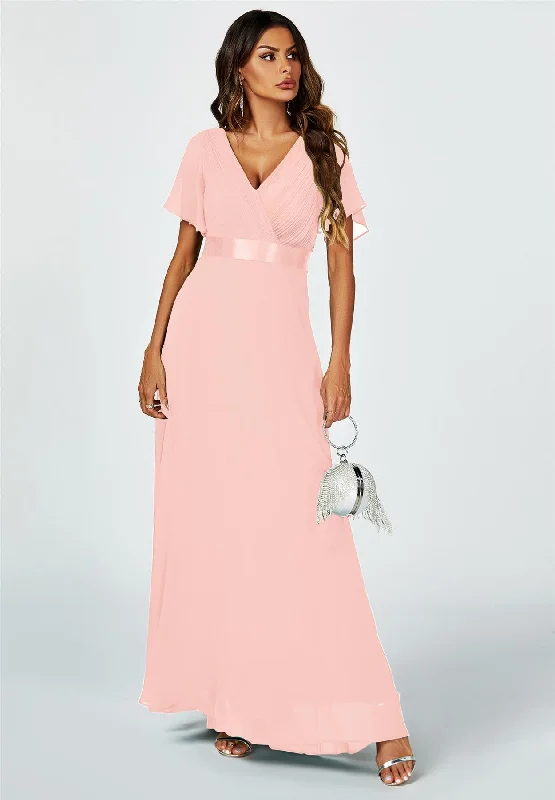 Fiery Red Maxi Dresses for a Dramatic LookAngel Sleeves Empire Waist Bridesmaid Dress In Pink Fiery Red Maxi Dresses for a Dramatic LookAngel Sleeves Empire Waist Bridesmaid Dress In Pink