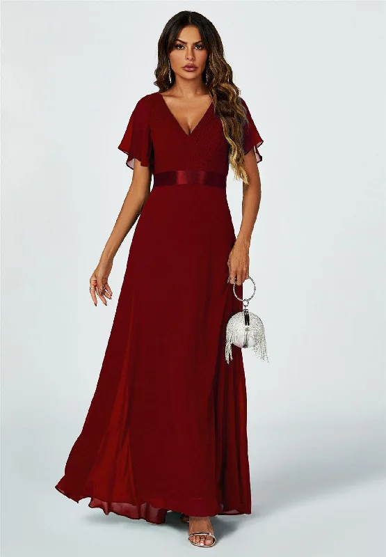Maxi Dresses with Cinched Waists to Show Off FiguresAngel Sleeves Empire Waist Bridesmaid Dress In Wine Maxi Dresses with Cinched Waists to Show Off FiguresAngel Sleeves Empire Waist Bridesmaid Dress In Wine